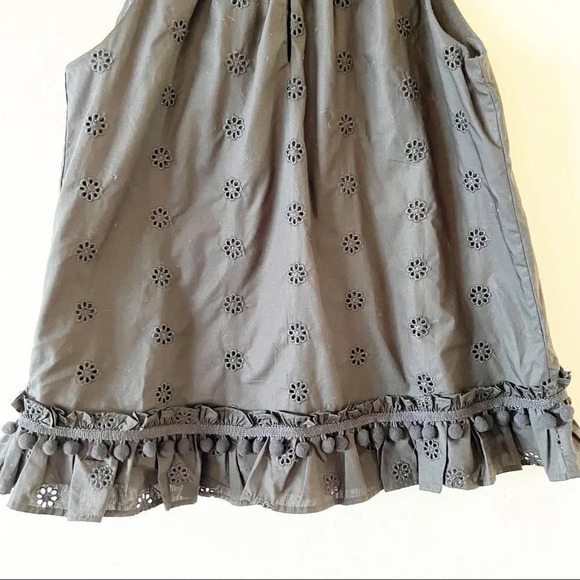 J Crew Reimagined Pom Pom‎ Trim Eyelet Top Black XS Cotton Summer Coquette Tank - Picture 8 of 9
